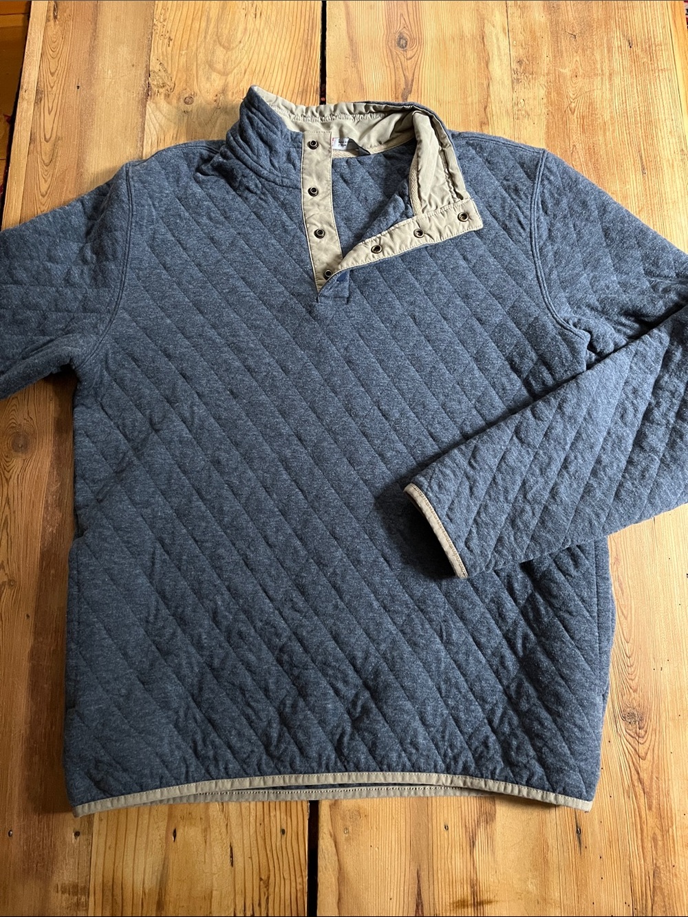 STOIC M Blue Diamond Quilted Quarter-Snap Down Khaki Trim Sweater Sweatshirt